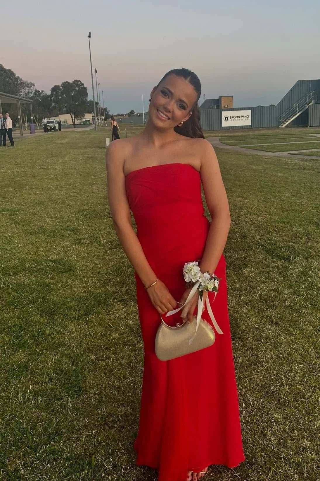 Red Strapless Ruched Mermaid Chiffon Long Evening Dresses