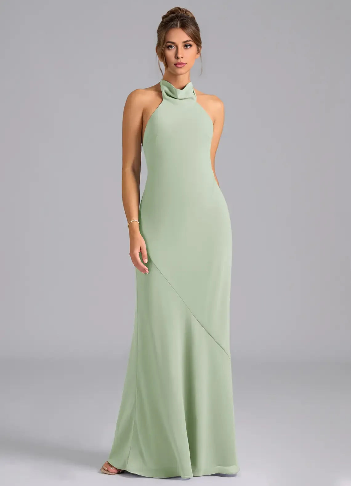 Sheath Halter Chiffon Sleeveless Floor-Length Wedding Dress - Chloe Dress