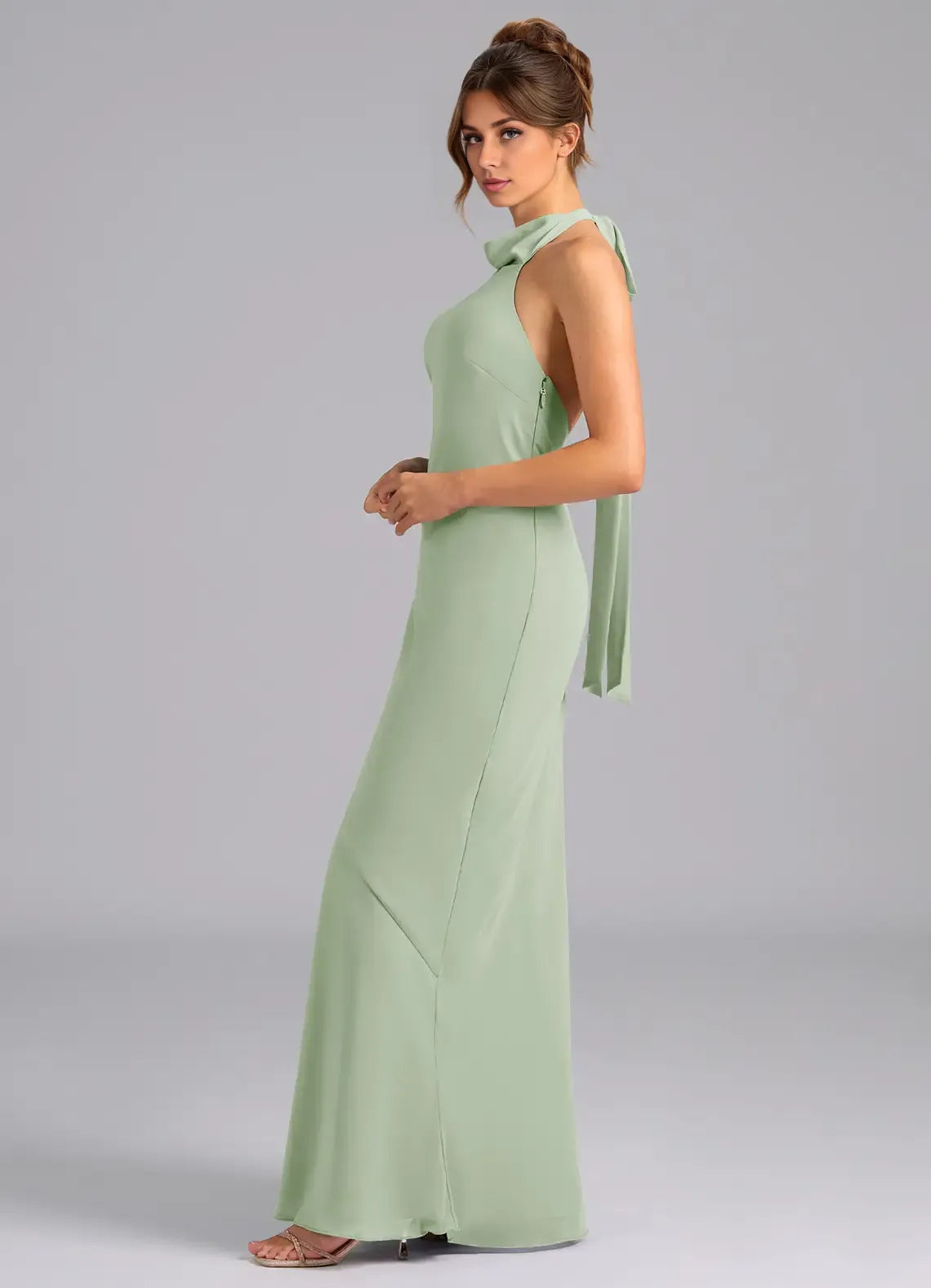 Sheath Halter Chiffon Sleeveless Floor-Length Wedding Dress - Chloe Dress