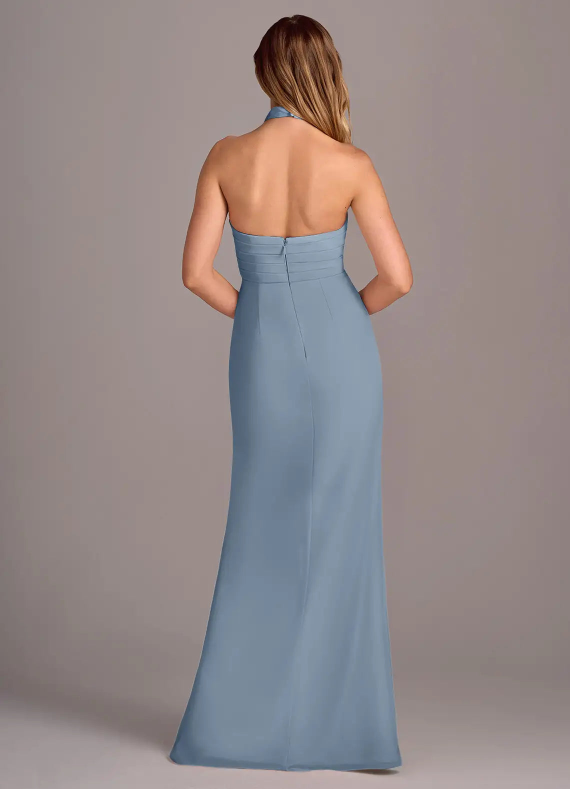 Sheath Halter Chiffon Sleeveless Open Back Floor-Length Wedding Dress - Chloe Dress
