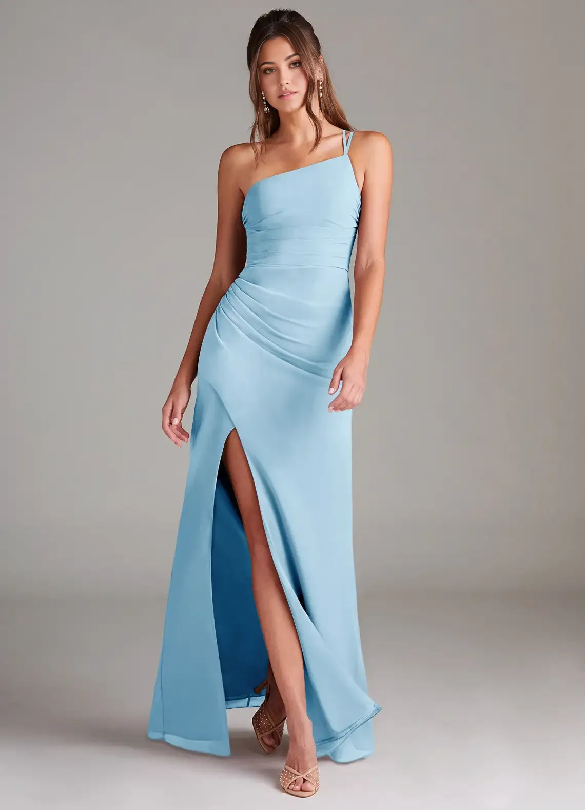 Sheath One-Shoulder Chiffon Sleeveless Floor-Length Wedding Dress - Chloe Dress