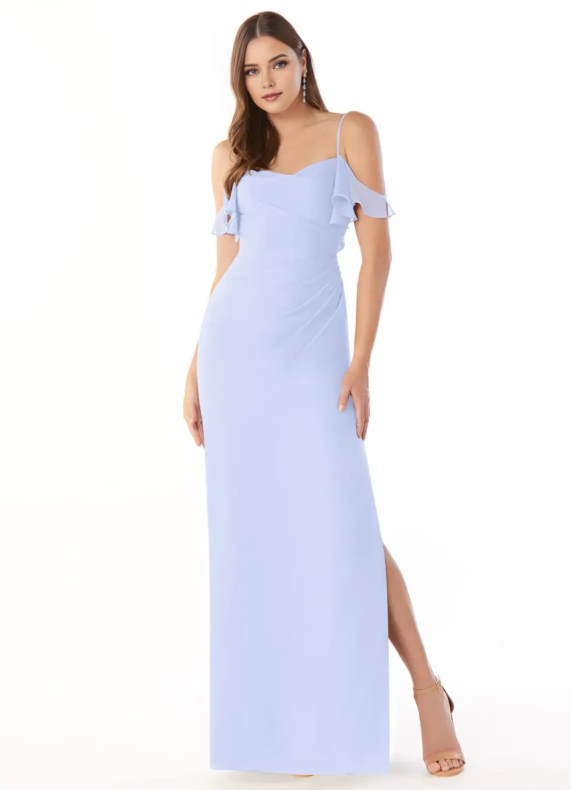Sheath Cold Shoulder Open Back Ruffled Floor-Length Wedding Dress - Chloe Dress