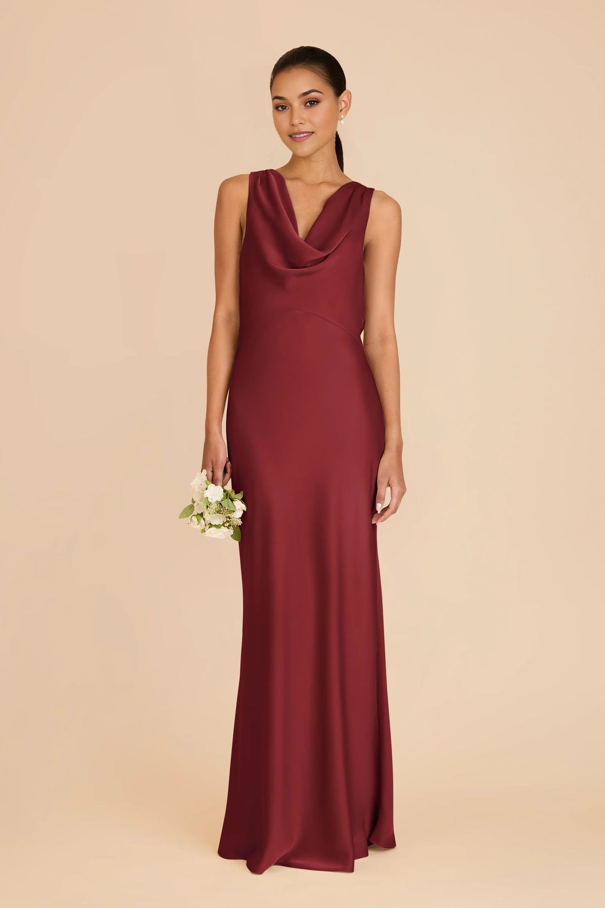 Sheath Cowl Neck Satin Sleeveless Floor-Length Wedding Dress - Chloe Dress