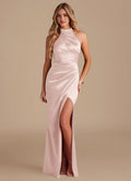 Sheath Halter Satin Sleeveless Open Back Floor-Length Wedding Dress - Chloe Dress