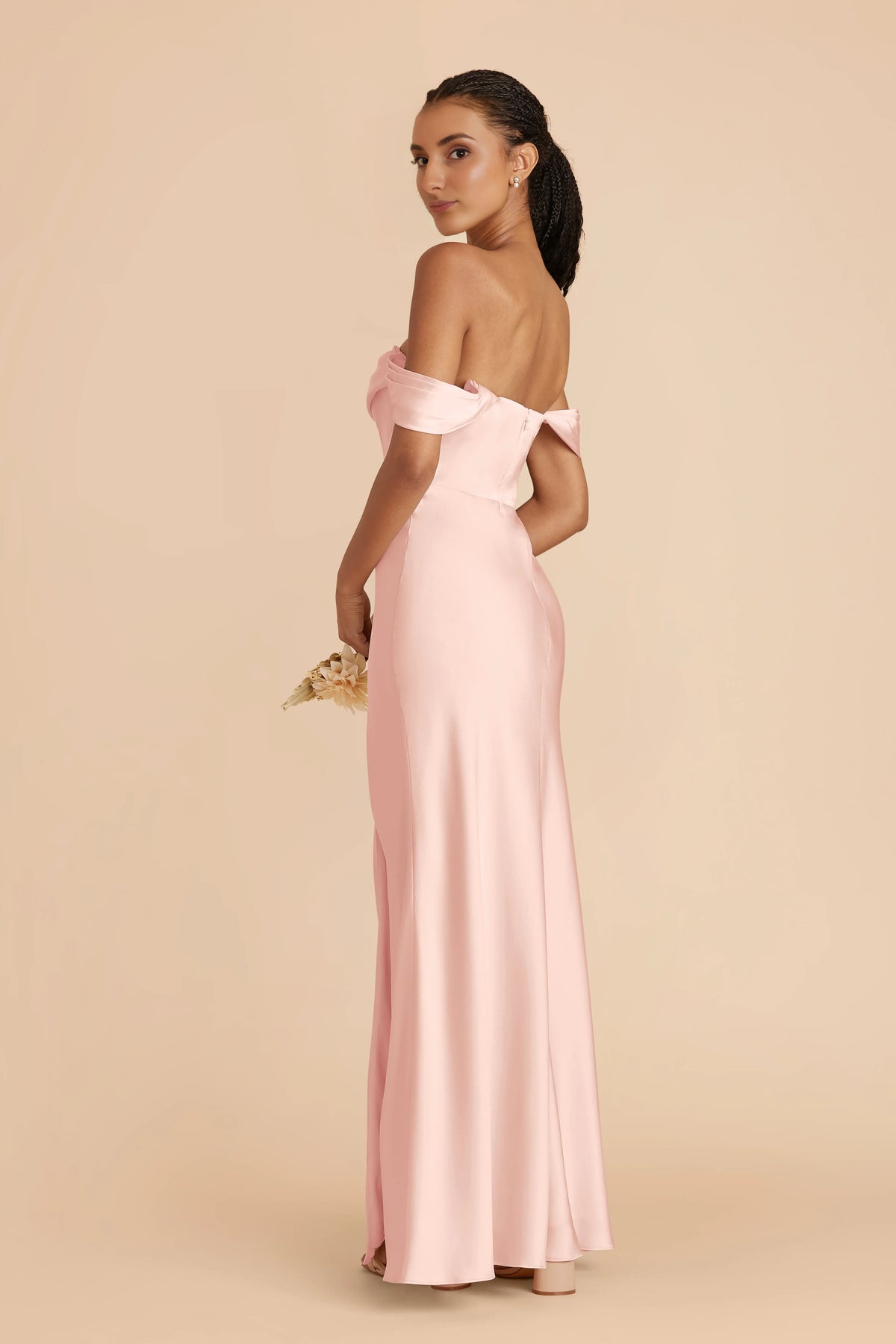 Sheath Off-Shoulder Satin Open Back Floor-Length Wedding Dress - Chloe Dress