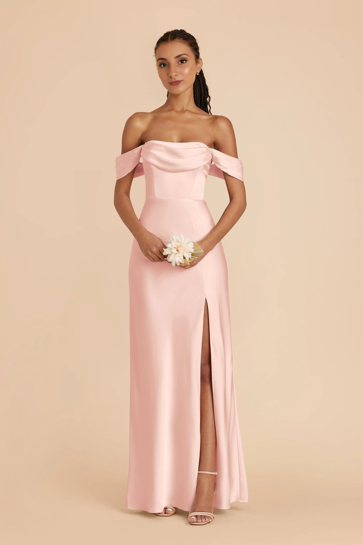 Sheath Off-Shoulder Satin Open Back Floor-Length Wedding Dress - Chloe Dress