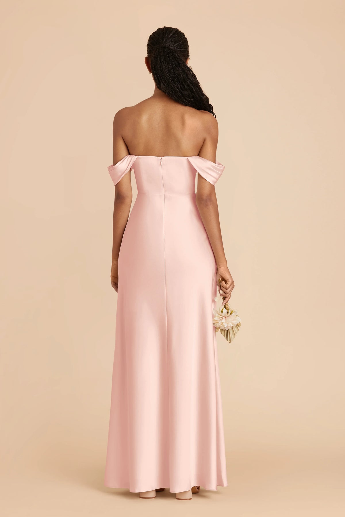 Sheath Off-Shoulder Satin Open Back Floor-Length Wedding Dress - Chloe Dress