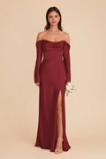 Sheath Satin Long Sleeve Open Back Floor-Length Wedding Dress - Chloe Dress
