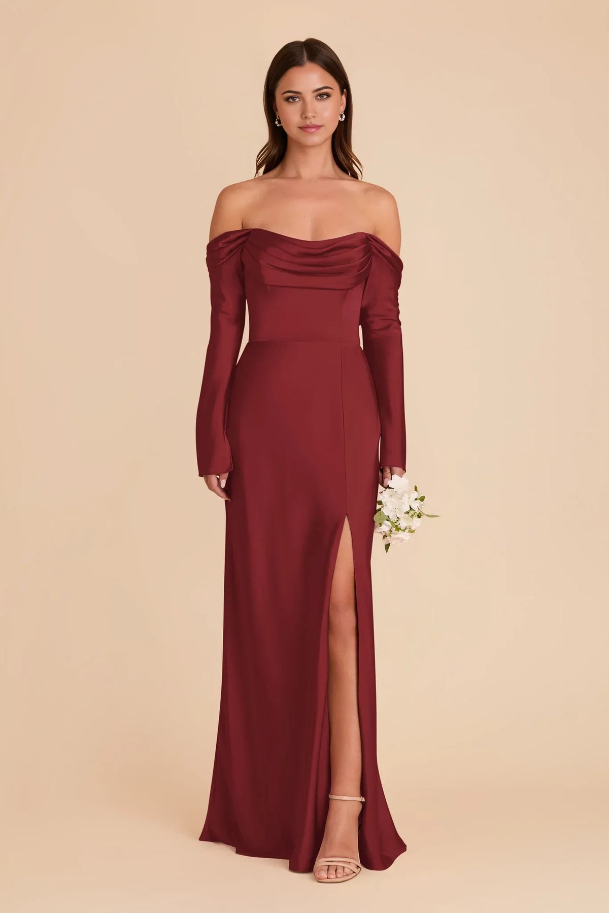 Sheath Satin Long Sleeve Open Back Floor-Length Wedding Dress - Chloe Dress