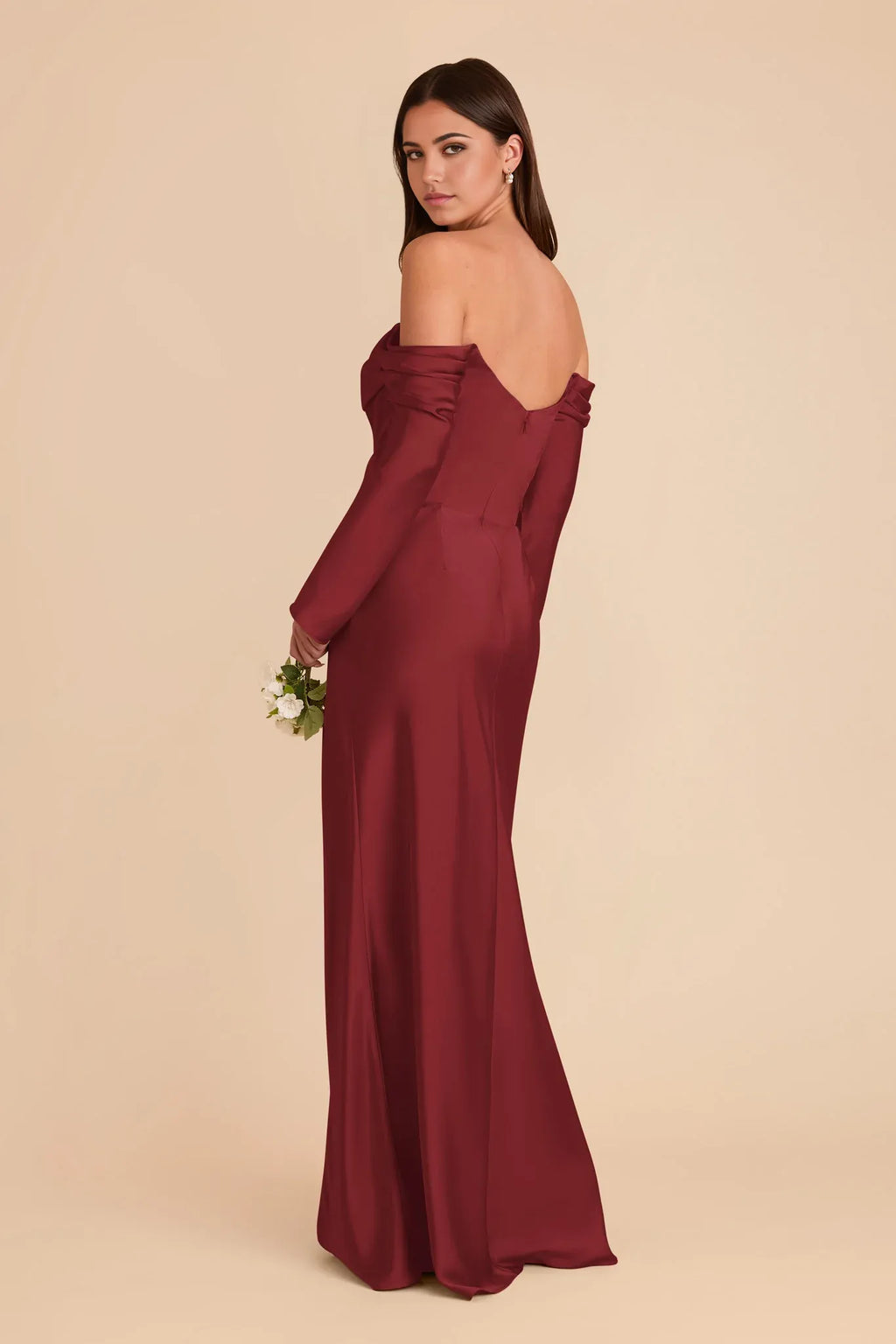 Sheath Satin Long Sleeve Open Back Floor-Length Wedding Dress - Chloe Dress