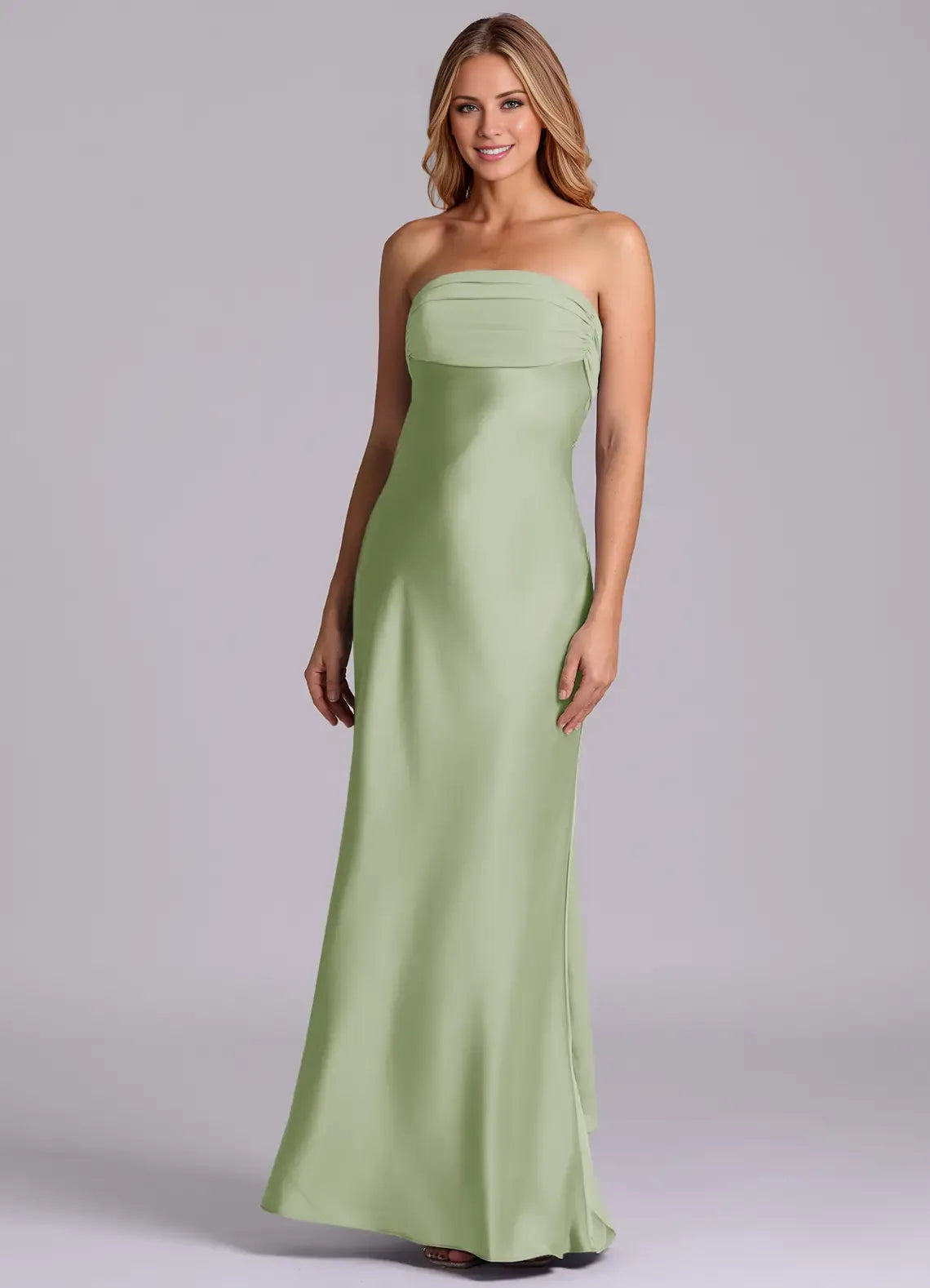 Sheath Strapless Satin Sleeveless Floor-Length Wedding Dress - Chloe Dress