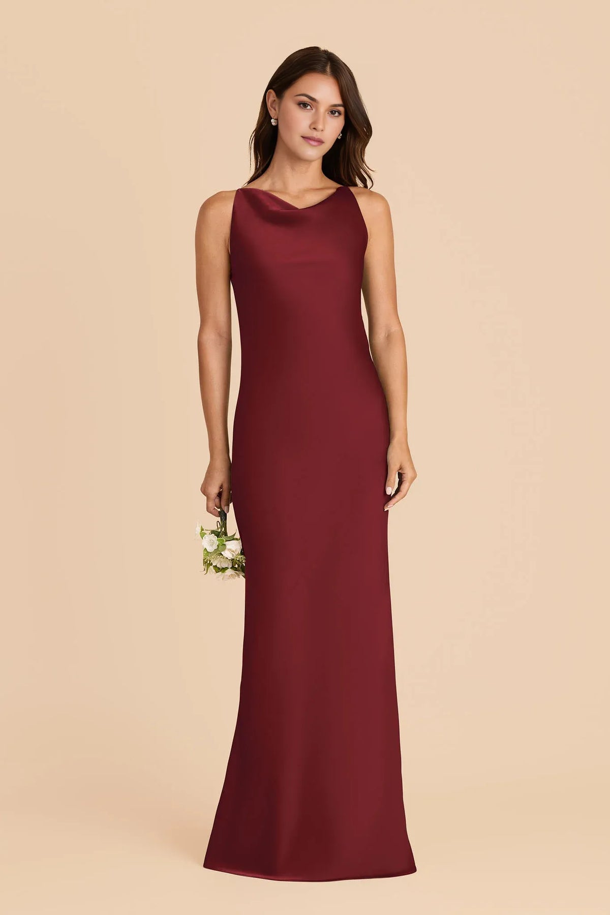 Sheath V-Neck Satin Sleeveless Zipper Back Floor-Length Wedding Dress - Chloe Dress