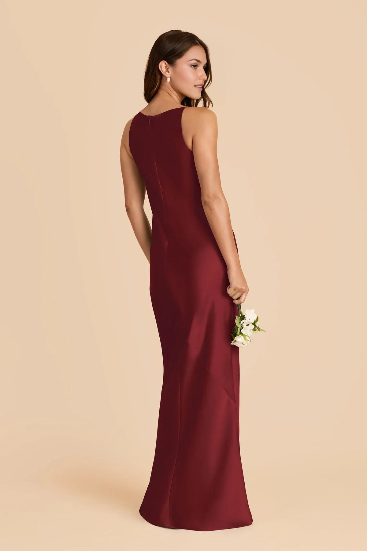 Sheath V-Neck Satin Sleeveless Zipper Back Floor-Length Wedding Dress - Chloe Dress