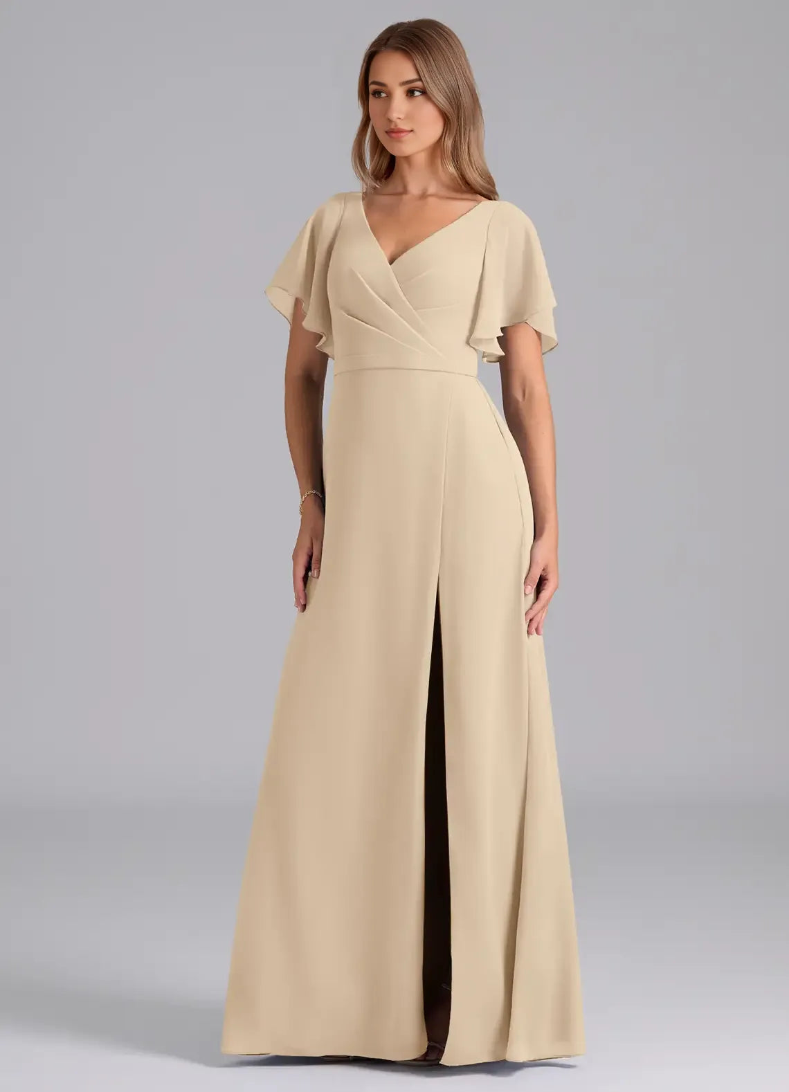 Sheath V-Neck Floor-Length Wedding Dress - Chloe Dress