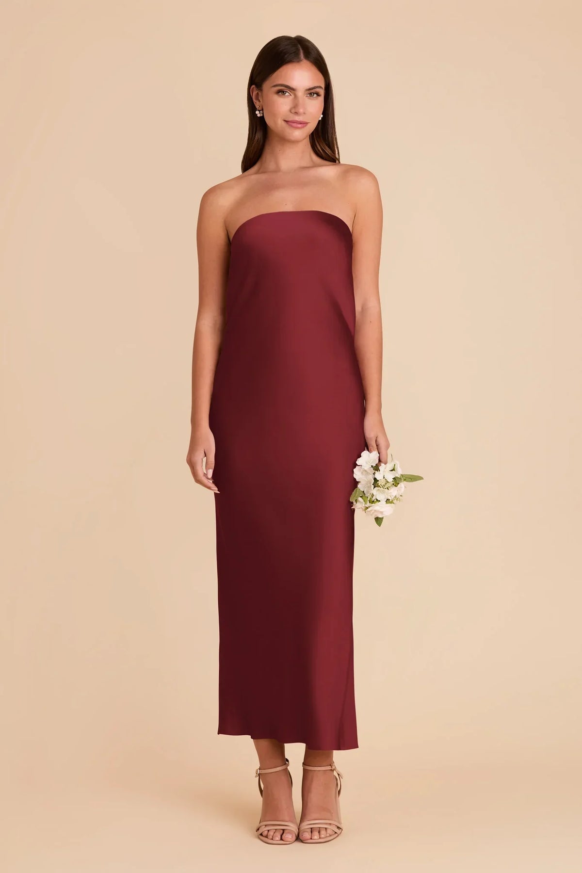 Strapless Satin Sleeveless Cutout Midi Wedding Dress - Chloe Dress