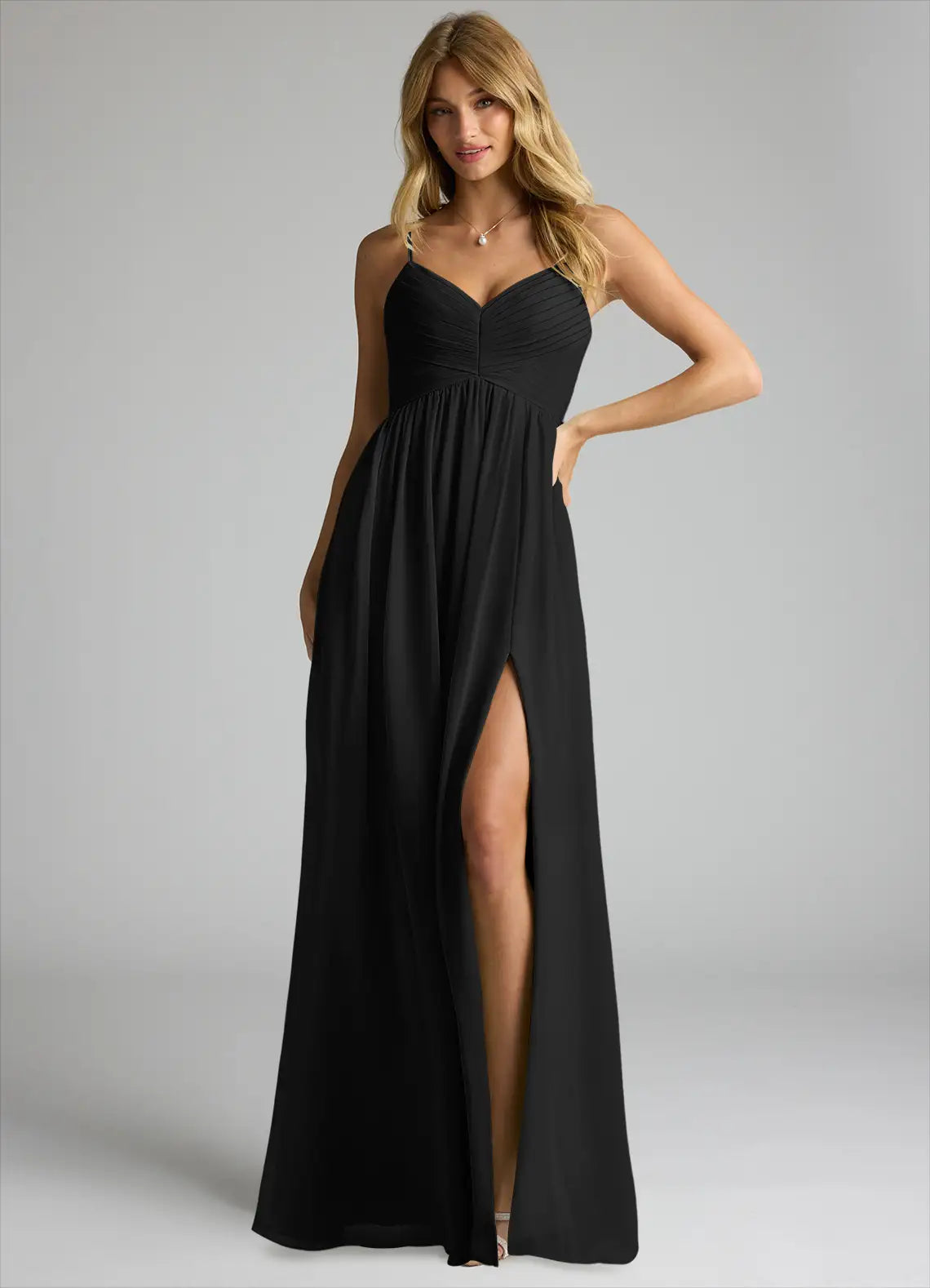 Empire Waist V-Neck Chiffon Open Back High Slit Floor-Length Wedding Dress - Chloe Dress