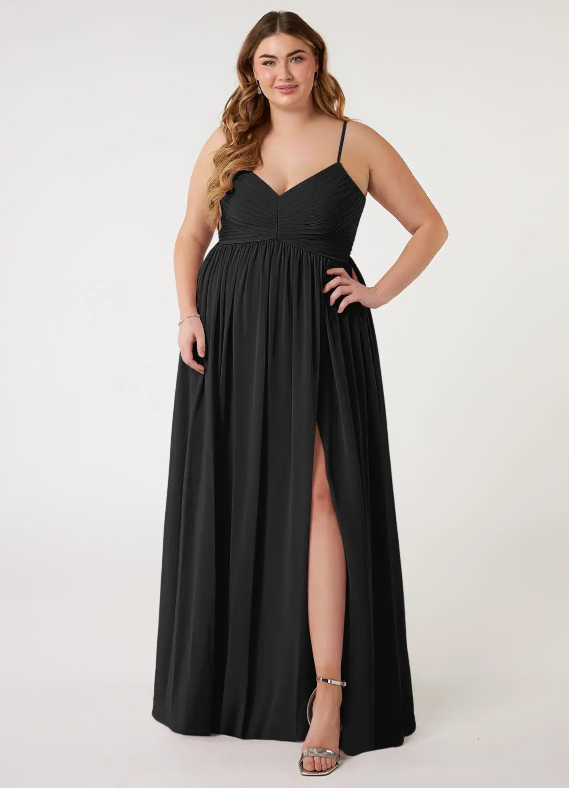 Empire Waist V-Neck Chiffon Open Back High Slit Floor-Length Wedding Dress - Chloe Dress