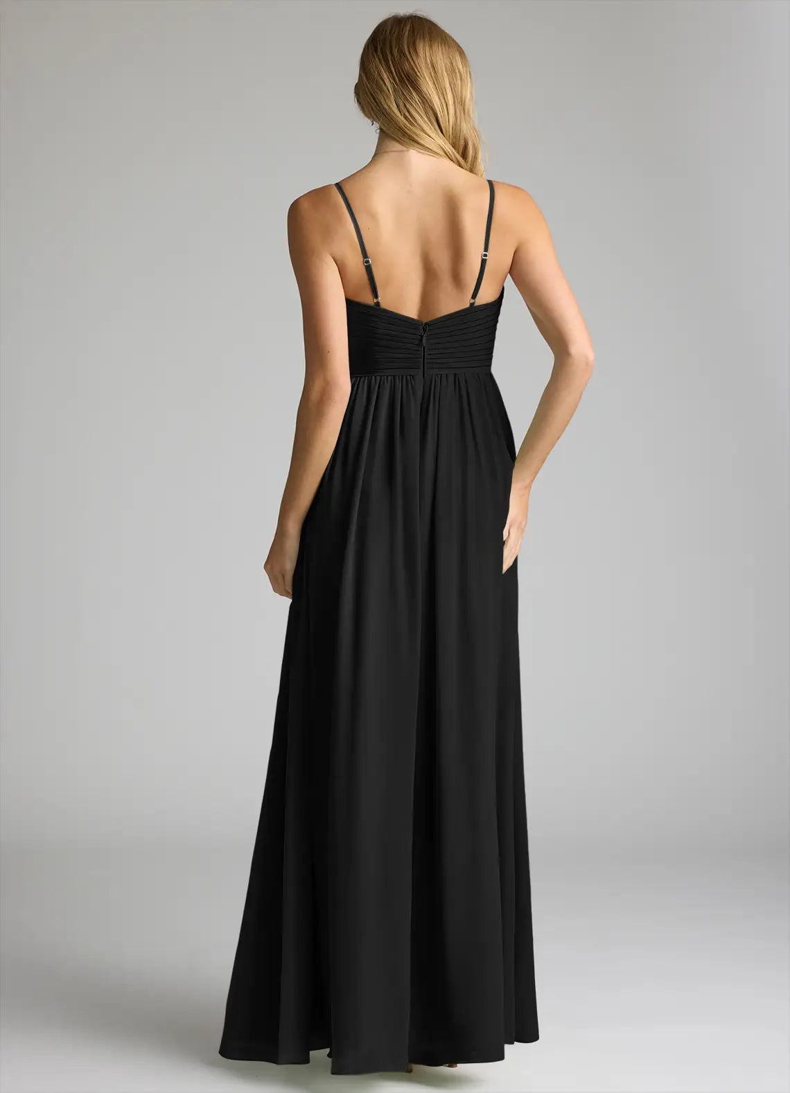 Empire Waist V-Neck Chiffon Open Back High Slit Floor-Length Wedding Dress - Chloe Dress