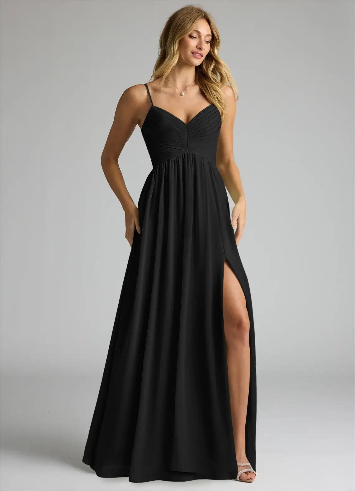 Empire Waist V-Neck Chiffon Open Back High Slit Floor-Length Wedding Dress - Chloe Dress