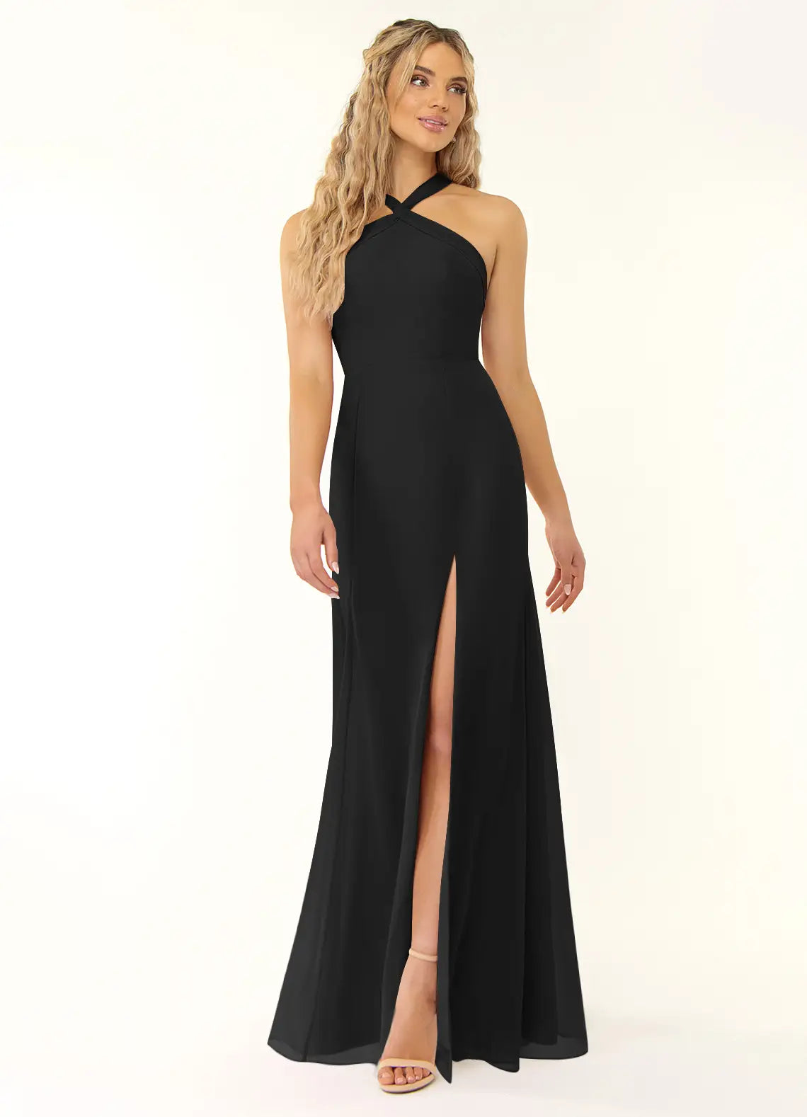 Halter Sleeveless High Slit Floor-Length Wedding Dress - Chloe Dress