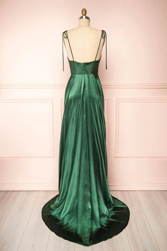 A-Line Spaghetti Strap Satin High Slit Floor-Length Evening Dress - Chloe Dress