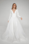 A-Line V-Neck Long Sleeve Open Back Floor-Length Wedding Dress - Chloe Dress