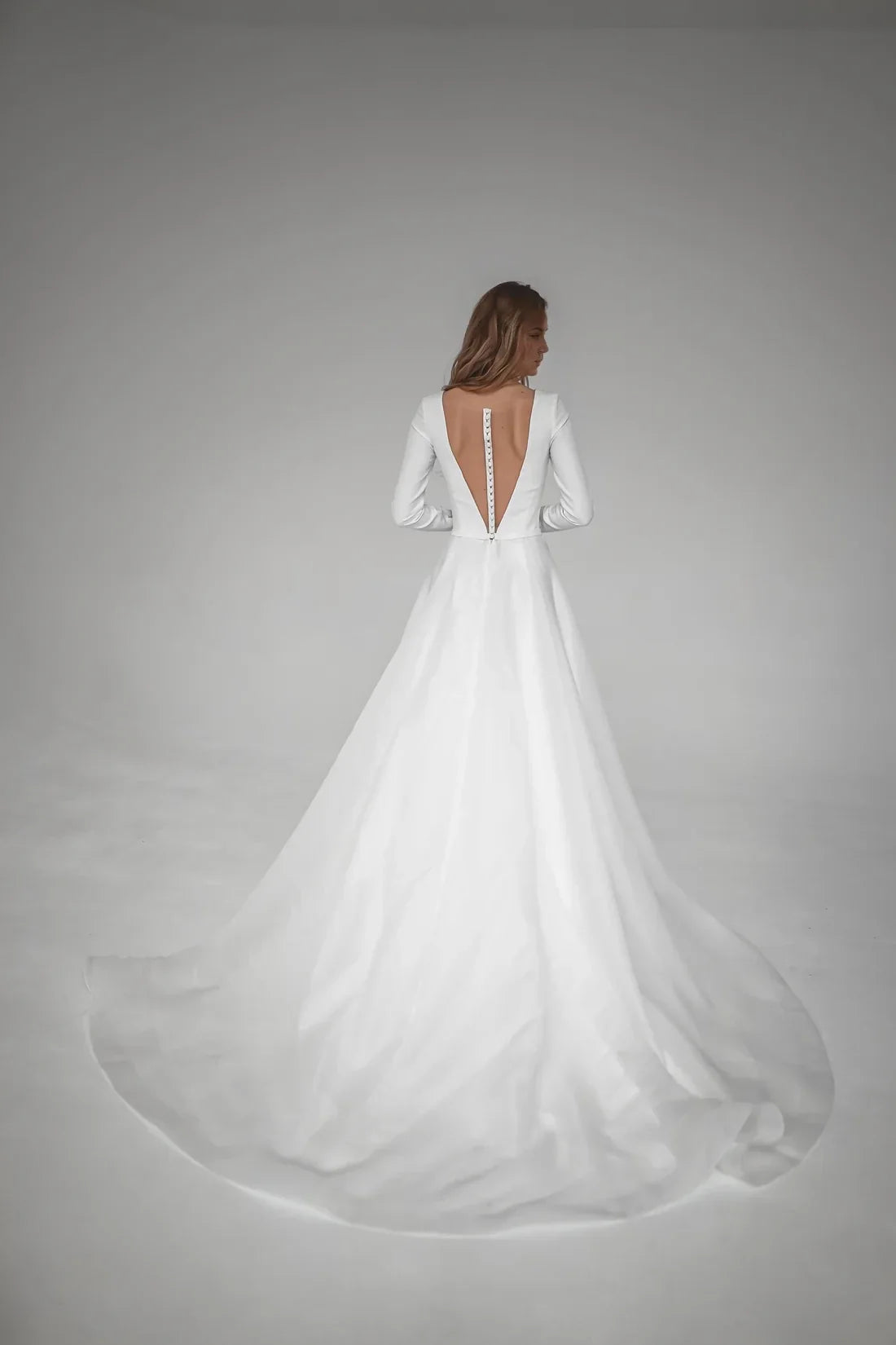 A-Line V-Neck Long Sleeve Open Back Floor-Length Wedding Dress - Chloe Dress