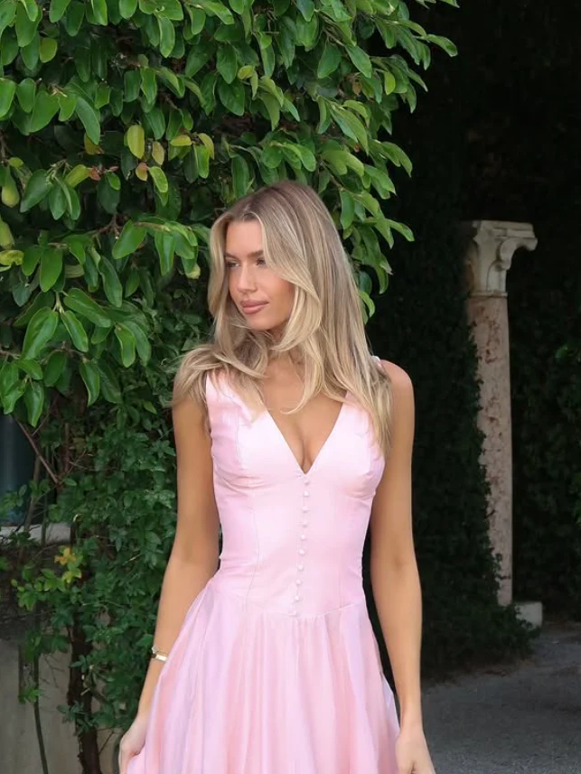 A-Line V-Neck Sleeveless Button Back Midi Evening Dress - Chloe Dress