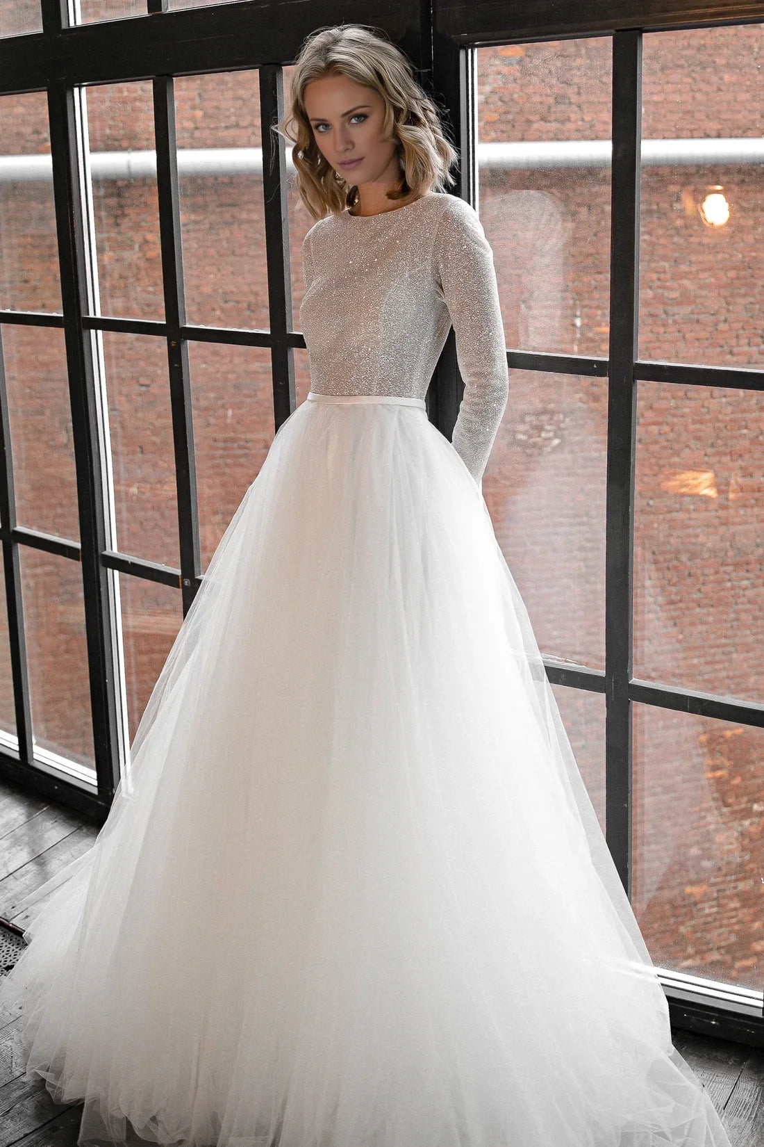 A-Line Illusion Long Sleeve Floor-Length Wedding Dress - Chloe Dress