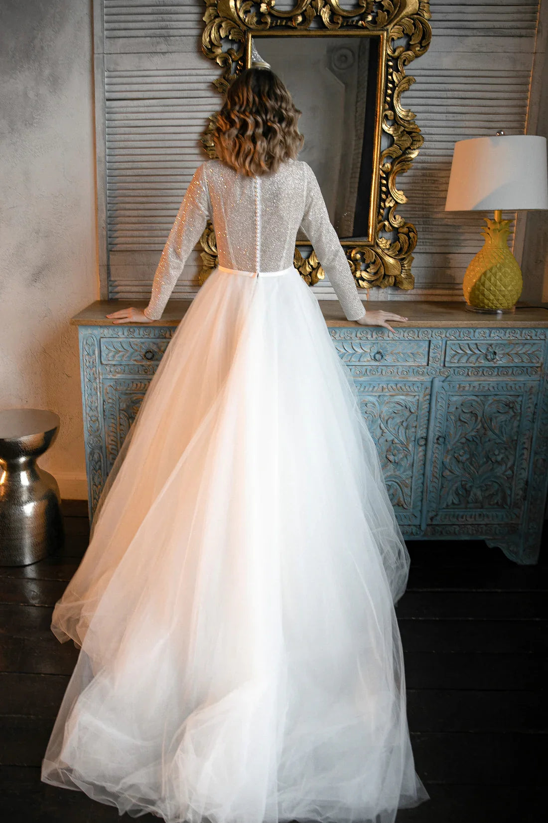 A-Line Illusion Long Sleeve Floor-Length Wedding Dress - Chloe Dress