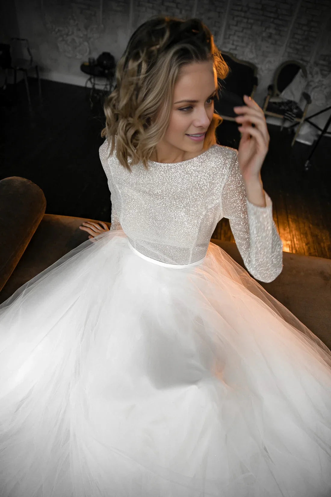A-Line Illusion Long Sleeve Floor-Length Wedding Dress - Chloe Dress