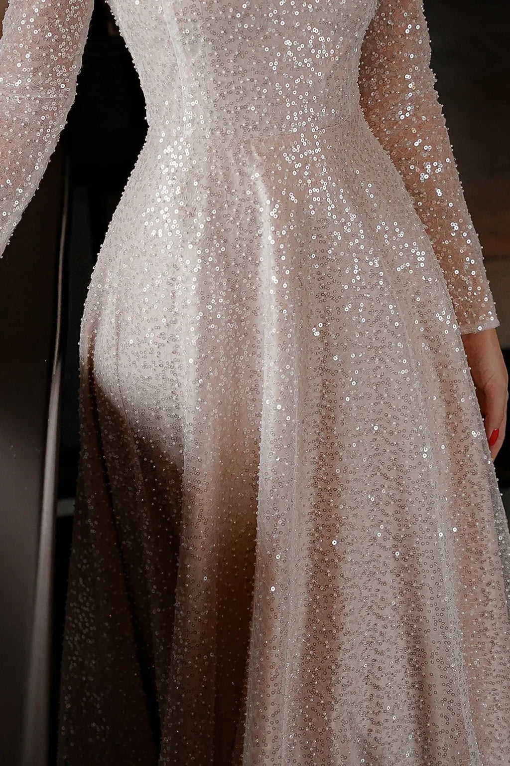 A-Line Illusion Long Sleeve Floor-Length Wedding Dress - Chloe Dress