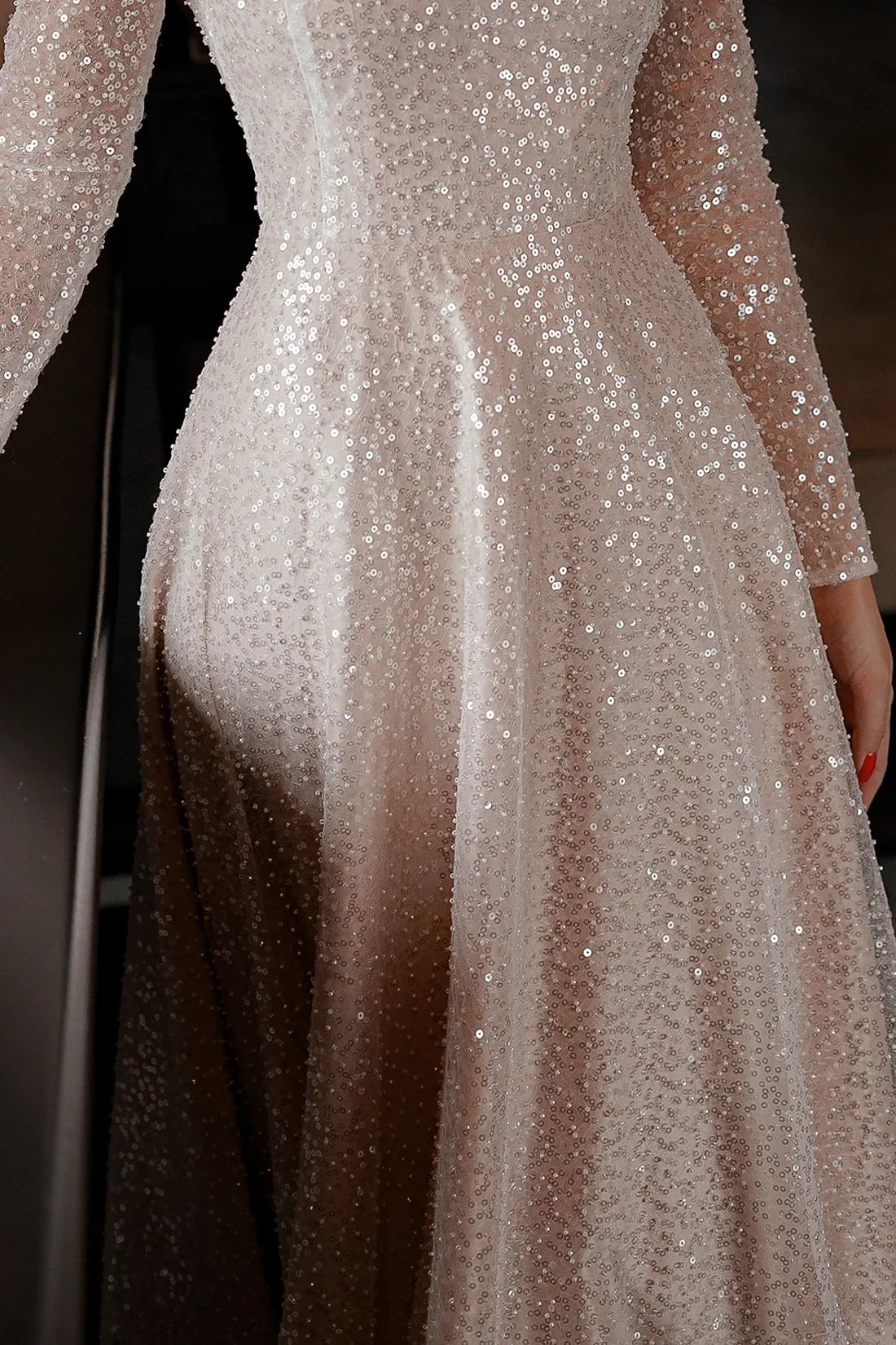 A-Line Illusion Long Sleeve Floor-Length Wedding Dress - Chloe Dress