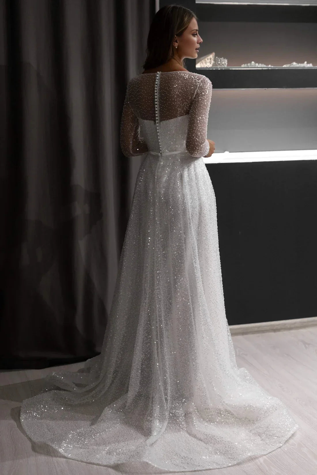 A-Line Illusion Long Sleeve Floor-Length Wedding Dress - Chloe Dress
