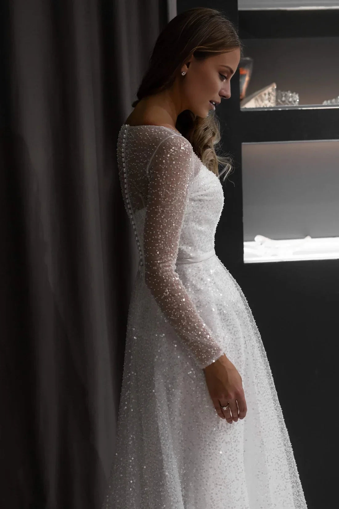 A-Line Illusion Long Sleeve Floor-Length Wedding Dress - Chloe Dress