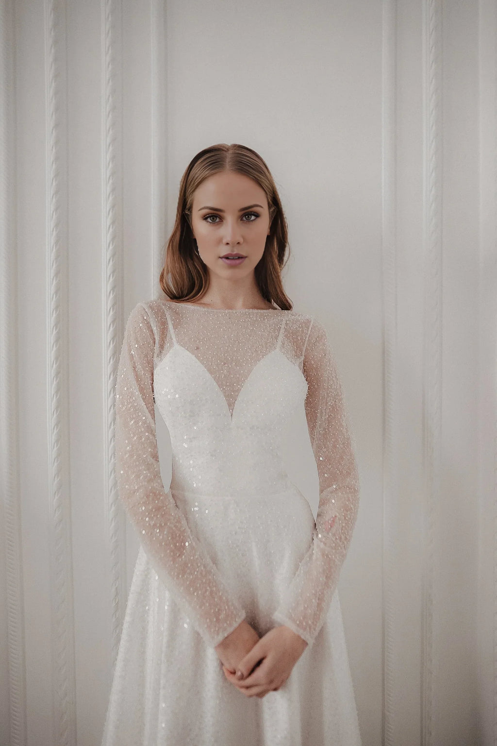 A-Line Illusion Long Sleeve Open Back Floor-Length Wedding Dress - Chloe Dress