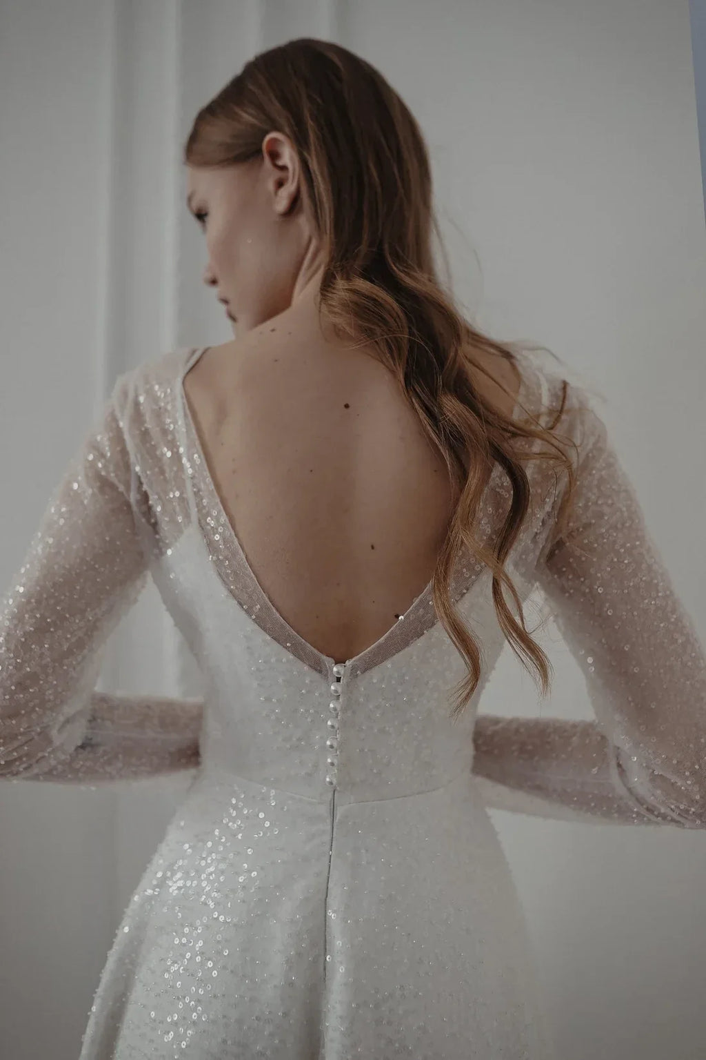 A-Line Illusion Long Sleeve Open Back Floor-Length Wedding Dress - Chloe Dress