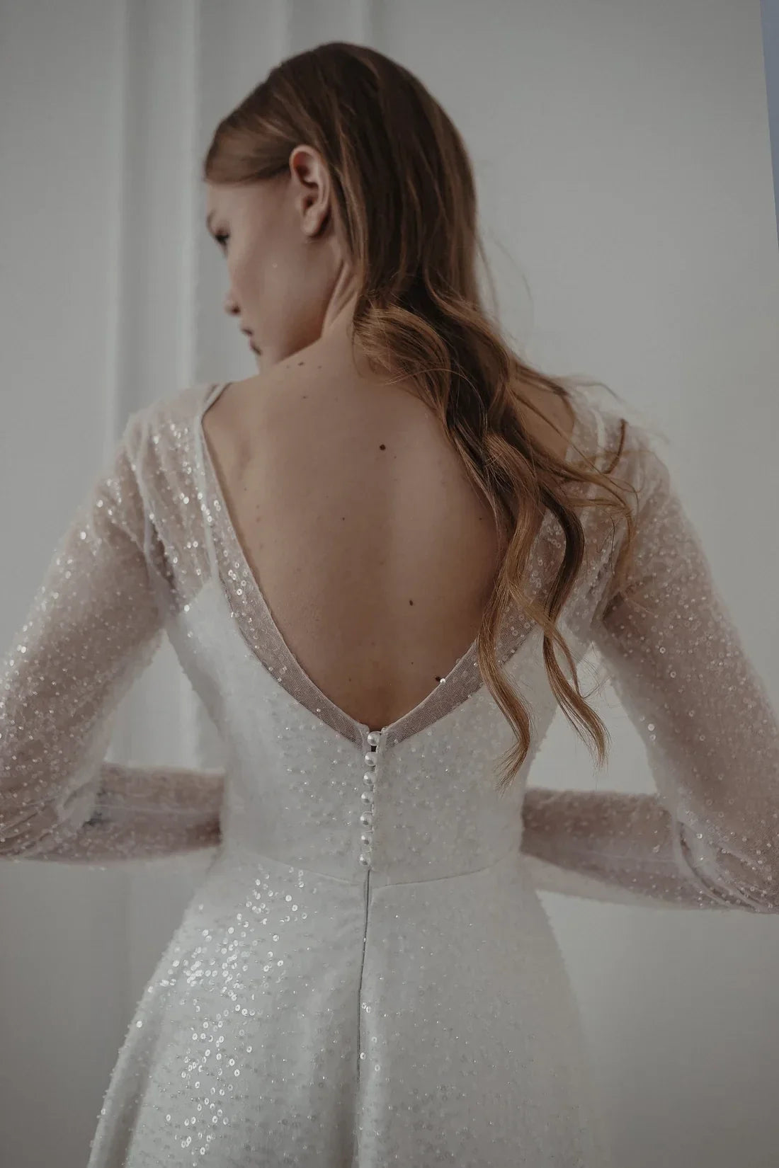 A-Line Illusion Long Sleeve Open Back Floor-Length Wedding Dress - Chloe Dress