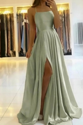 A-Line Spaghetti Strap Satin High Slit Floor-Length Evening Dress - Chloe Dress