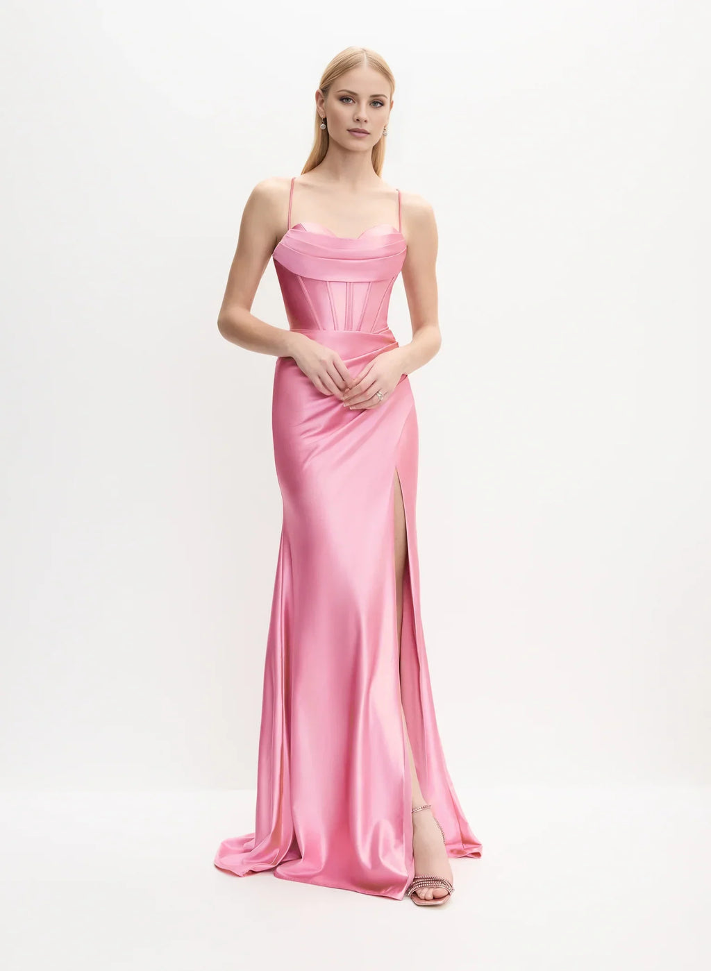 A-Line Sweetheart Satin Sleeveless High Slit Floor-Length Evening Dress - Chloe Dress