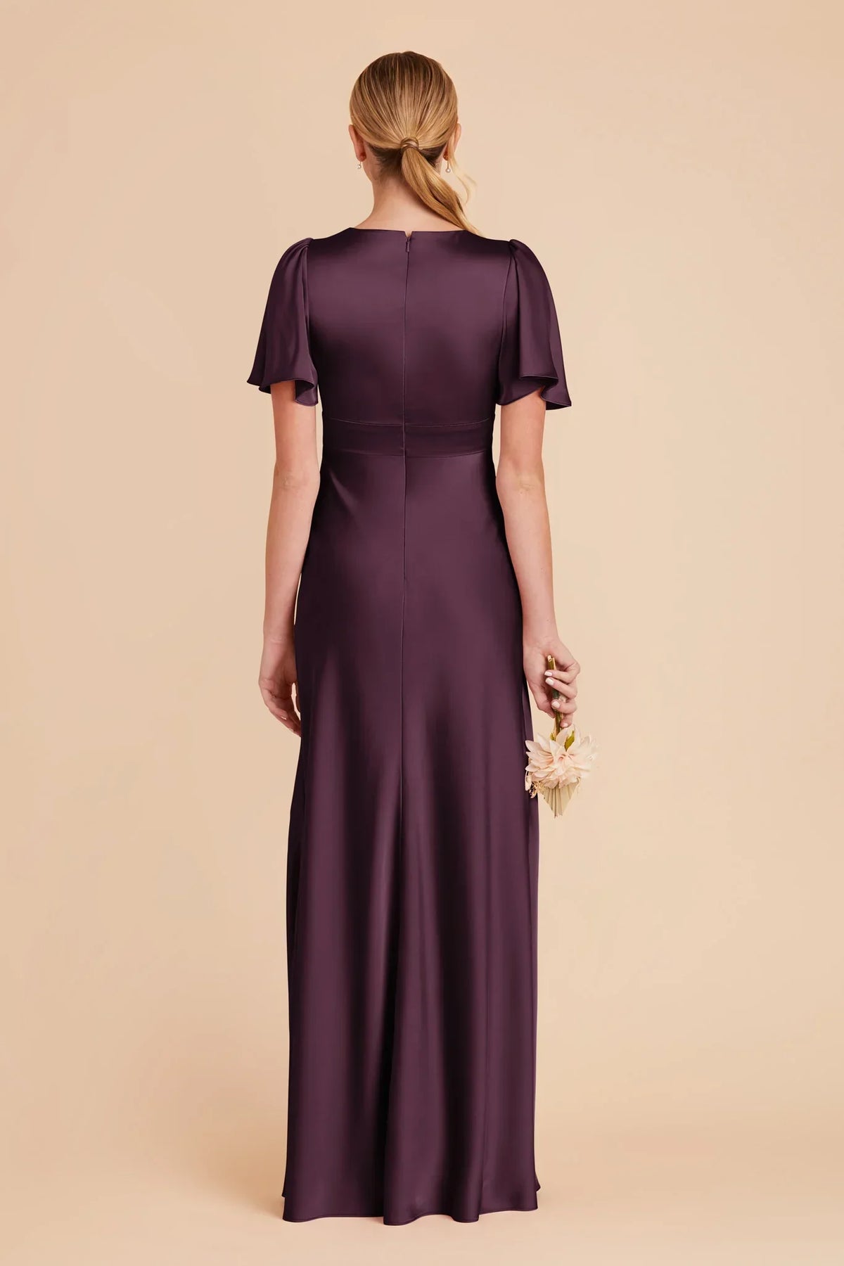 A-Line V-Neck Satin High Slit Floor-Length Wedding Dress - Chloe Dress