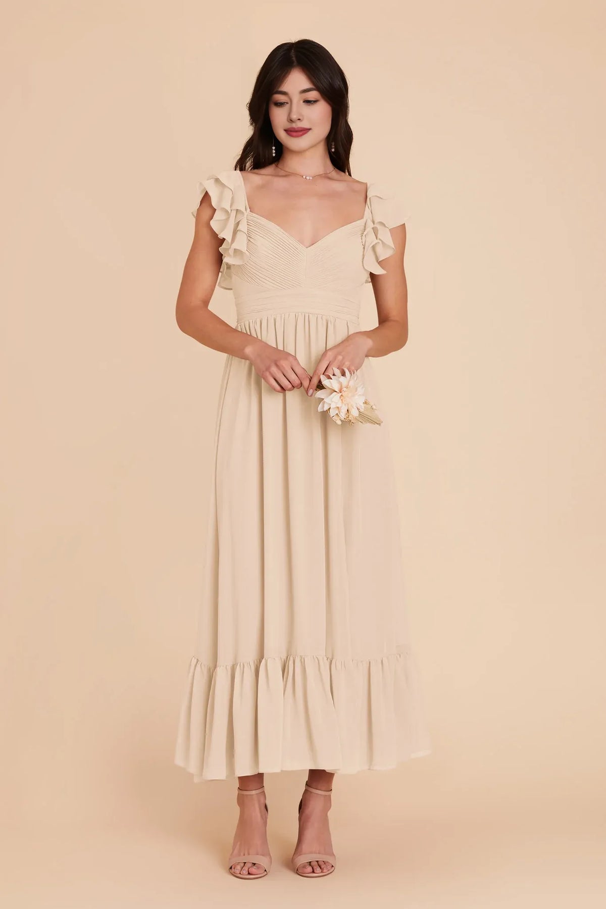 A-Line V-Neck Chiffon Sleeveless Pleated Floor-Length Wedding Dress - Chloe Dress