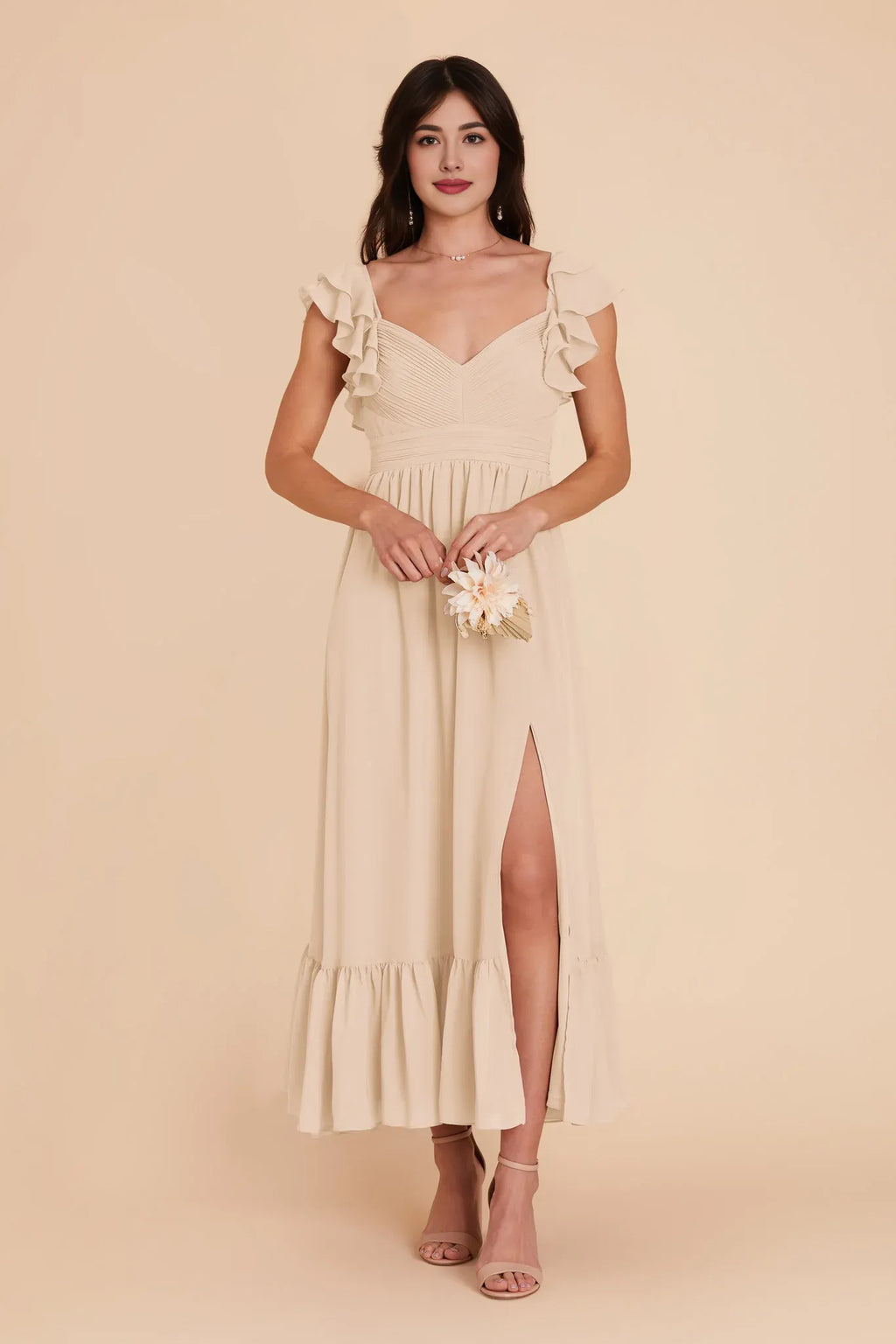 A-Line V-Neck Chiffon Sleeveless Pleated Floor-Length Wedding Dress - Chloe Dress