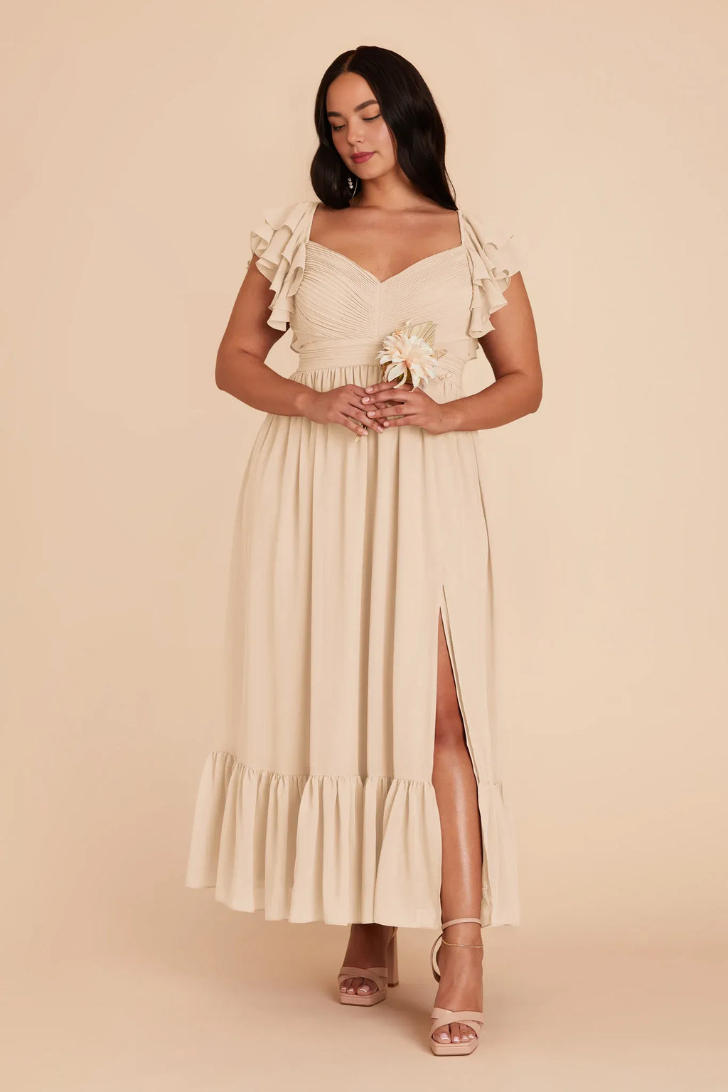 A-Line V-Neck Chiffon Sleeveless Pleated Floor-Length Wedding Dress - Chloe Dress