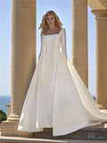 White A-Line Square Neck Long Sleeve Wedding Gown - Chloe Dress