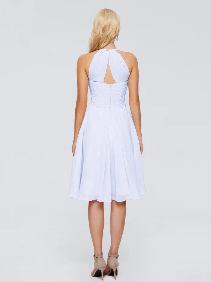 A-Line Halter Chiffon Sleeveless Pleated Knee-Length Wedding Dress - Chloe Dress