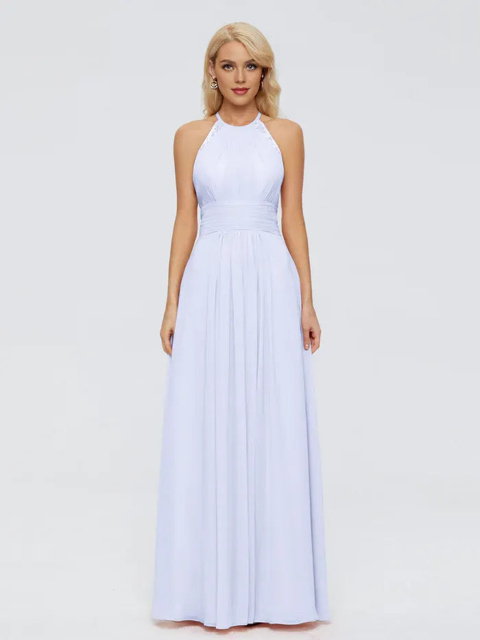A-Line Halter Chiffon Sleeveless Floor-Length Wedding Dress - Chloe Dress