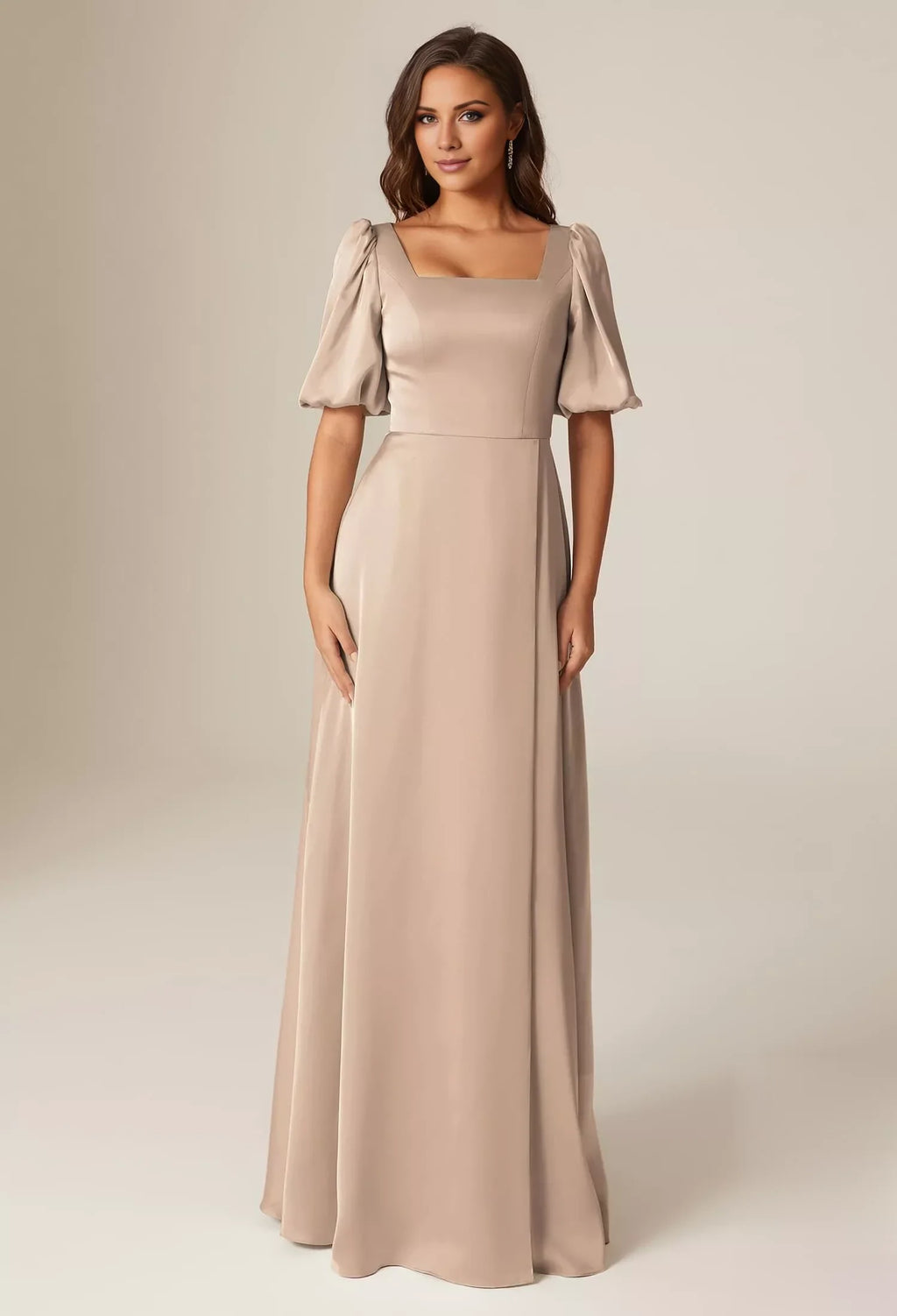 A-Line Square Neck Short Sleeve Zipper Back Floor-Length Wedding Dress - Chloe Dress
