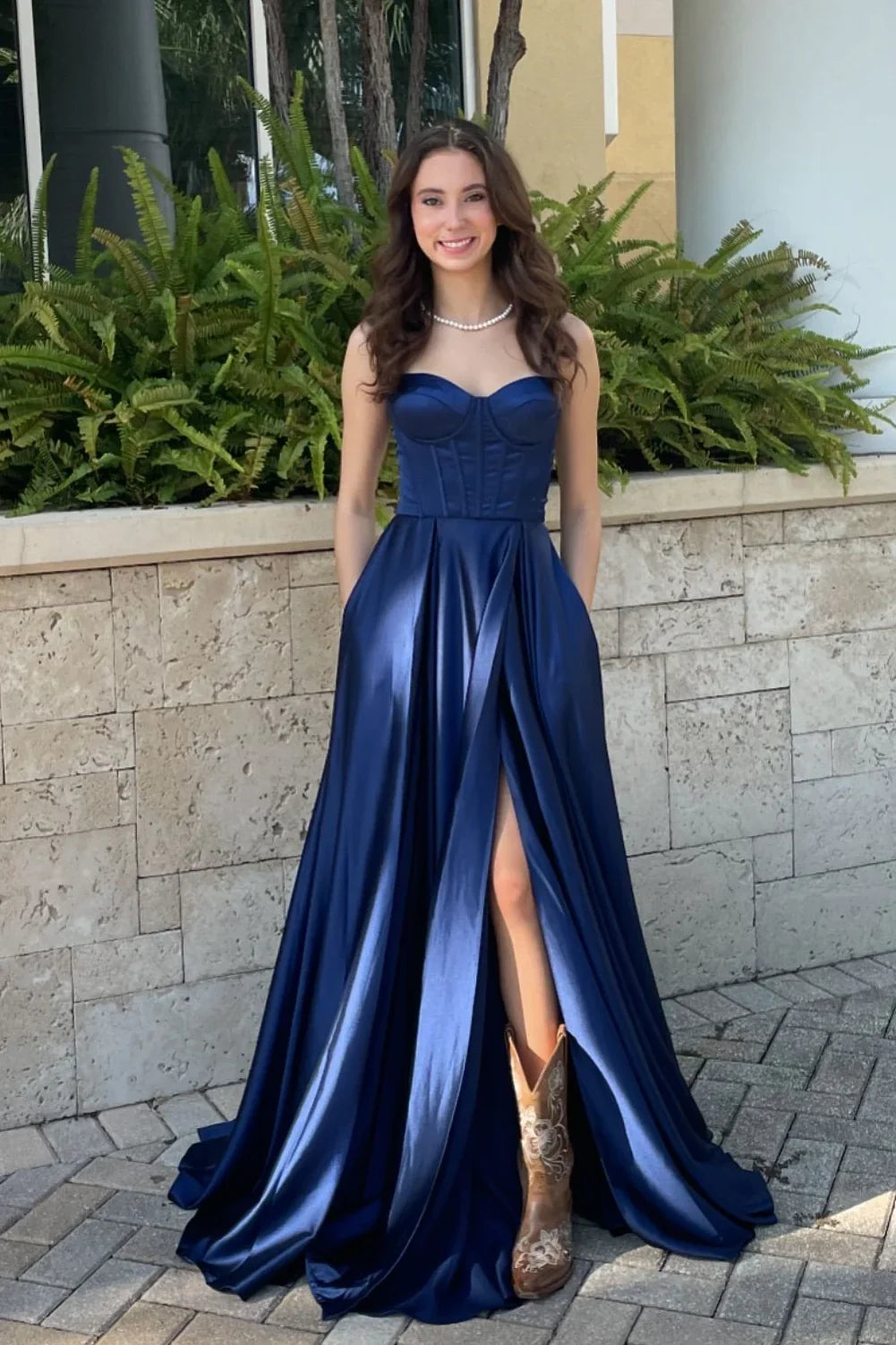 A-Line Sweetheart Satin Lace-Up Back Floor-Length Evening Dress - Chloe Dress