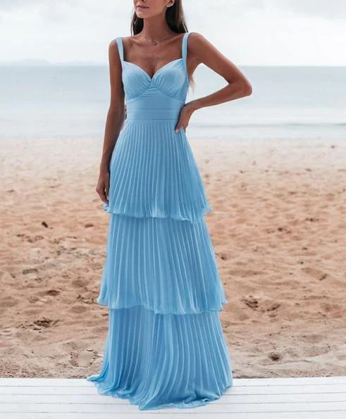 A-Line Sweetheart Chiffon Open Back Pleated Floor-Length Evening Dress - Chloe Dress